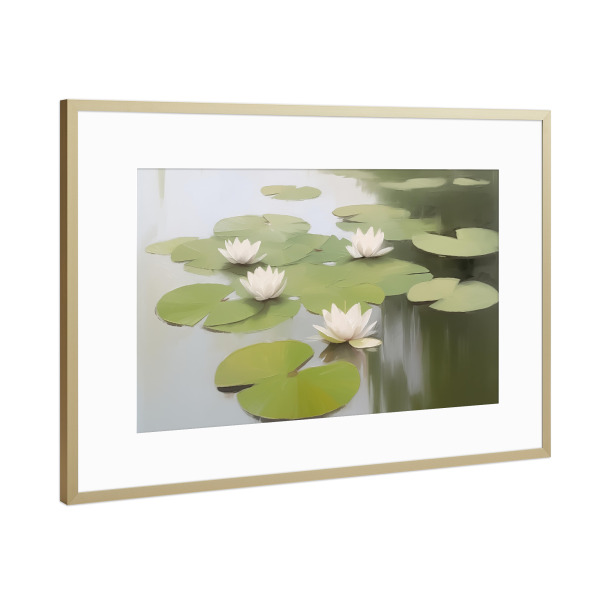 Poster mit Rahmen Gold "Botanische Seerosen Eleganz" artboxONE - Natur,Floral,Abstrakt