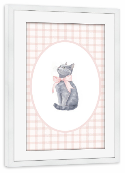 Poster mit Rahmen weiß "Katze mit rosa Bande" artboxONE - Für Kinder,Tiere,Für Mama
