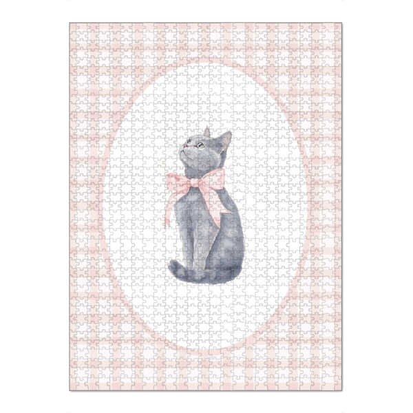 Puzzle Ravensburger "Katze mit rosa Bande" artboxONE - Für Kinder,Tiere,Für Mama