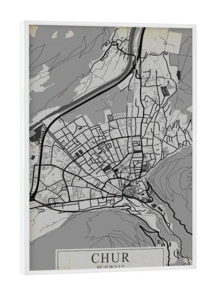Poster mit weißem Rahmen "Retro City Chur" artboxONE - Städte / Weitere,Kartografie