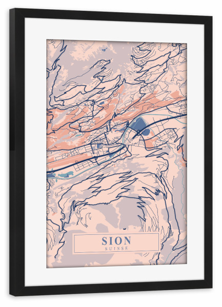 Poster mit Rahmen schwarz "Sion City" artboxONE - Städte / Weitere,Kartografie