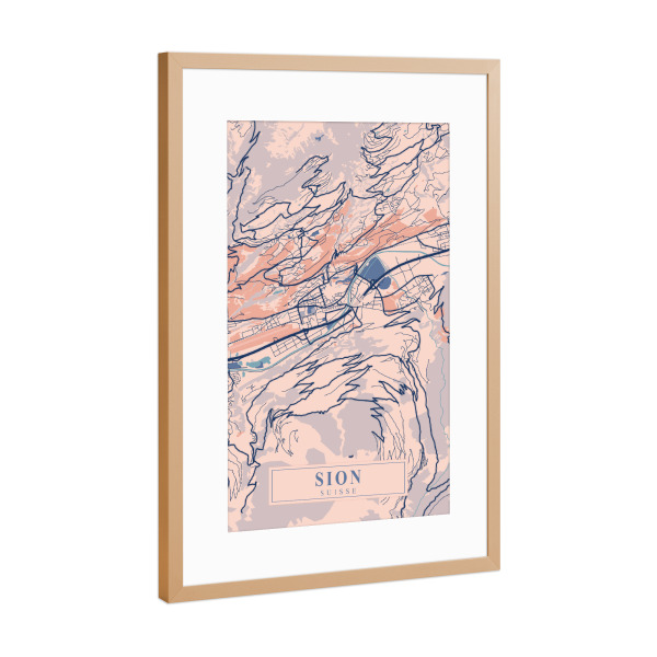 Poster mit Rahmen Kupfer "Sion City" artboxONE - Städte / Weitere,Kartografie