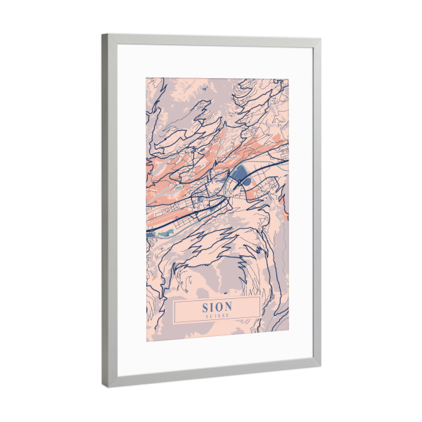 Poster mit Rahmen Silber "Sion City" artboxONE - Städte / Weitere,Kartografie