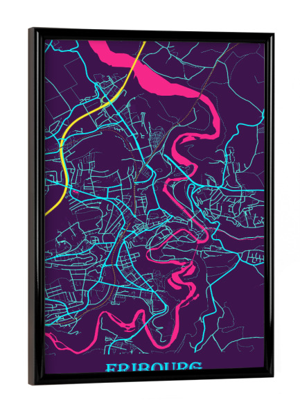 Poster mit schwarzem Rahmen "Stadt Map Fribourg" artboxONE - Städte / Weitere,Kartografie