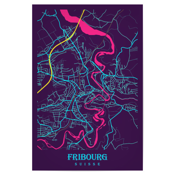 Poster "Stadt Map Fribourg" artboxONE - Städte / Weitere,Kartografie