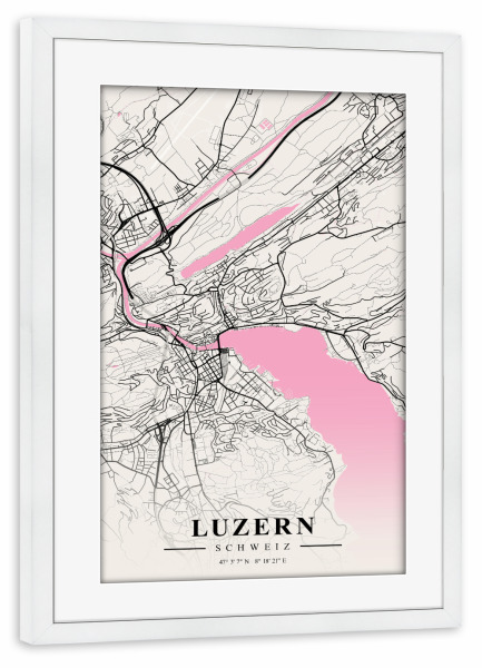 Poster mit Rahmen weiß "Map Luzern" artboxONE - Städte / Weitere,Kartografie