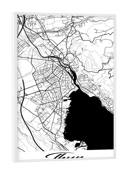 Poster mit weißem Rahmen "Thun City Map" artboxONE - Schwarzweiß,Städte / Weitere,Kartografie