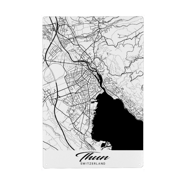 Metall Poster "Thun City Map" artboxONE - Schwarzweiß,Städte / Weitere,Kartografie