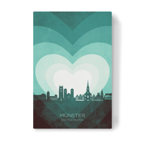 Leinwandbild "Münster Skyline Heart Teal" artboxONE - Städte - Münster,Deutschland,Herz,Liebe,Romantisch,Valentinstag,Skyline,Stadtbild,Stattbild