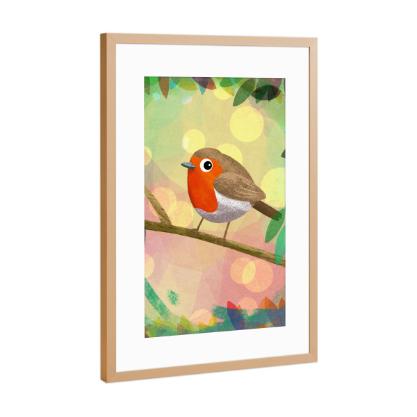 Poster mit Rahmen Kupfer "Glücksbote Robin" artboxONE - Floral,Für Kinder,Tiere