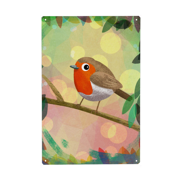 Metall Poster "Glücksbote Robin" artboxONE - Floral,Für Kinder,Tiere