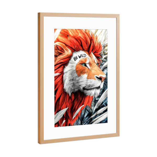 Poster mit Rahmen Kupfer "Sei wild sein Löwen" artboxONE - Typografie,Tiere - Wild,Löwe,Katze,Illustration,Tier,Typografie,Text