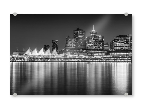 Acrylglasbild "Vancouver am Abend in Monochrom" artboxONE - Reise,Schwarzweiß,Architektur,Städte / Weitere