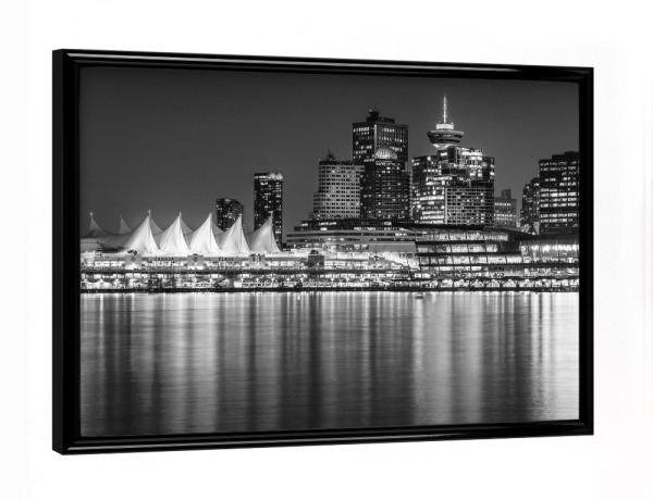 Poster mit schwarzem Rahmen "Vancouver am Abend in Monochrom" artboxONE - Reise,Schwarzweiß,Architektur,Städte / Weitere