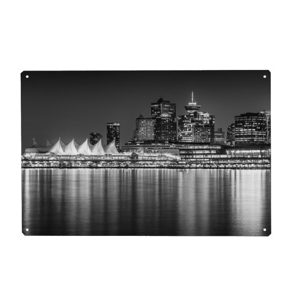 Metall Poster "Vancouver am Abend in Monochrom" artboxONE - Reise,Schwarzweiß,Architektur,Städte / Weitere