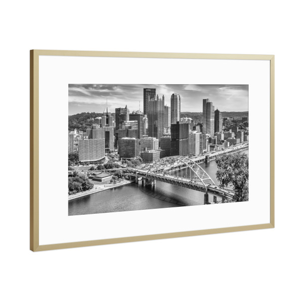 Poster mit Rahmen Gold "Fort Pitt Bridge in Pittsburgh" artboxONE - Reise,Schwarzweiß,Architektur,Städte / Weitere