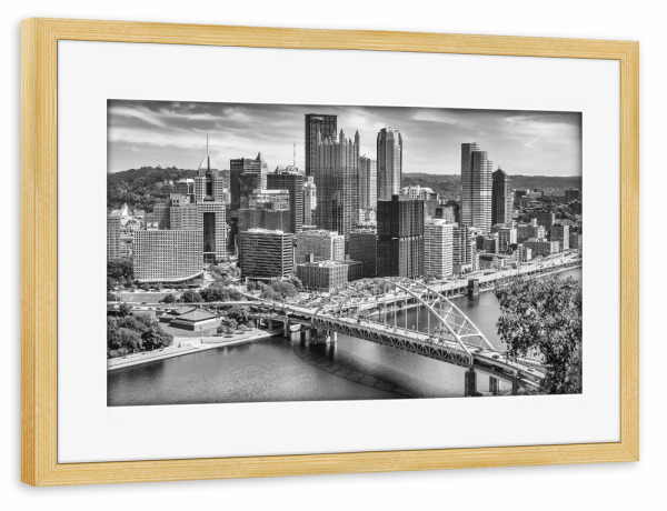 Poster mit Rahmen kiefer "Fort Pitt Bridge in Pittsburgh" artboxONE - Reise,Schwarzweiß,Architektur,Städte / Weitere