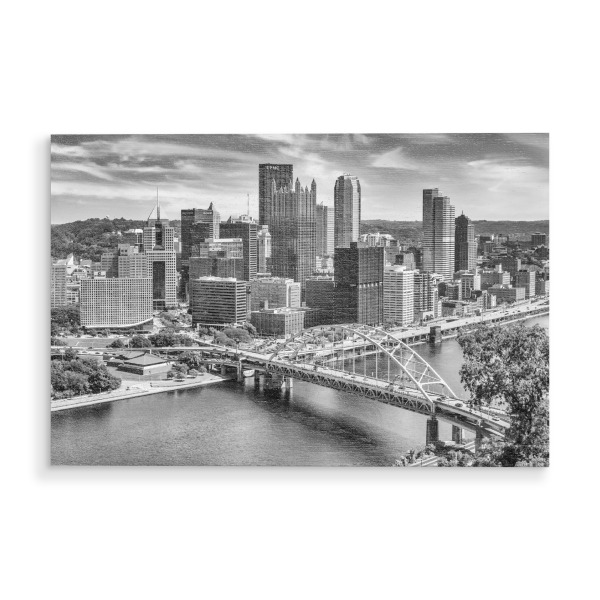 Holzbild "Fort Pitt Bridge in Pittsburgh" artboxONE - Reise,Schwarzweiß,Architektur,Städte / Weitere