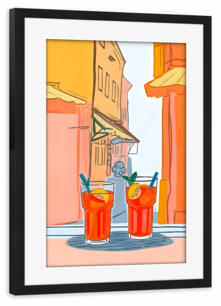 Poster mit Rahmen schwarz "Bitte zwei Aperolen" artboxONE - Essen & Trinken,Abstrakt,Essen & Trinken / Alkohol