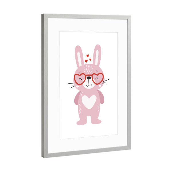 Poster mit Rahmen Silber "Liebeskaninchen -Tier Illustration" artboxONE - Für Kinder,Tiere