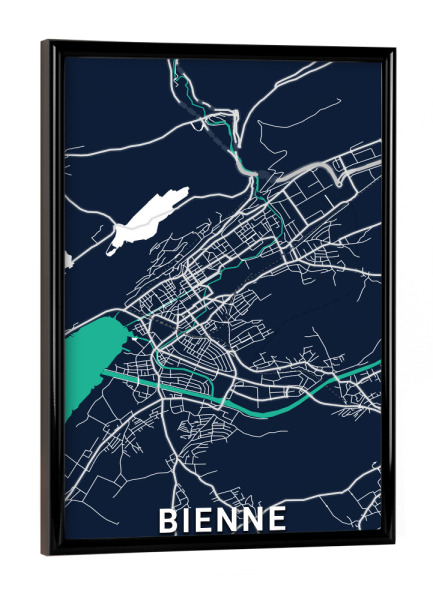 Poster mit schwarzem Rahmen "Biel Map" artboxONE - Städte / Weitere,Kartografie