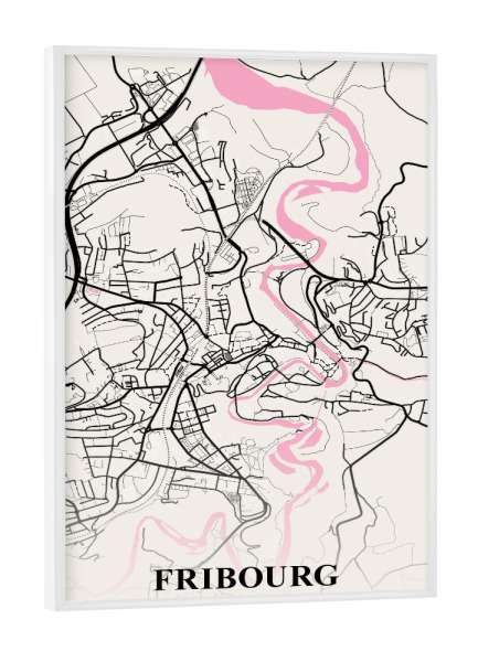 Poster mit weißem Rahmen "Map Fribourg" artboxONE - Städte / Weitere,Kartografie