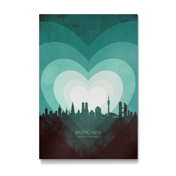 Galerie-Print "München Skyline Herz blaugrün" 30x20 cm artboxONE