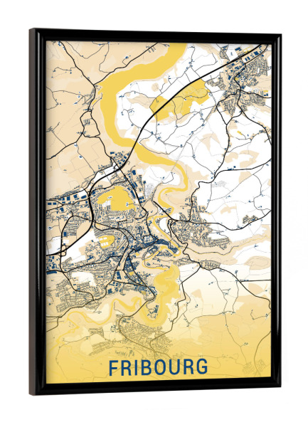 Poster mit schwarzem Rahmen "City von Fribourg" artboxONE - Städte / Weitere,Kartografie