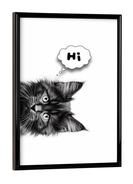 Poster mit schwarzem Rahmen "Süße Babykatze sagt ,,hi“" artboxONE - Typografie,Tiere,Lustig
