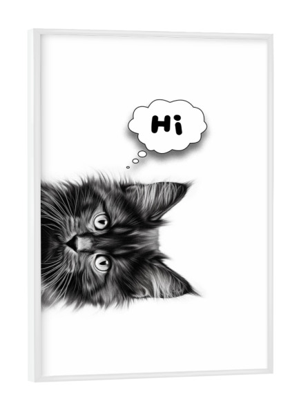 Poster mit weißem Rahmen "Süße Babykatze sagt ,,hi“" artboxONE - Typografie,Tiere,Lustig