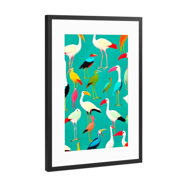 Poster mit Rahmen Schwarz (Metallic) "Der Tanz der Vogelfarben" artboxONE - Natur,Tiere