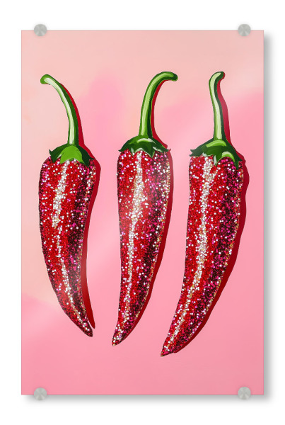 Acrylglasbild "Rote Chilischoten mit Glitzer" artboxONE - Natur,Essen & Trinken,Essen & Trinken / Obst & Gemüse