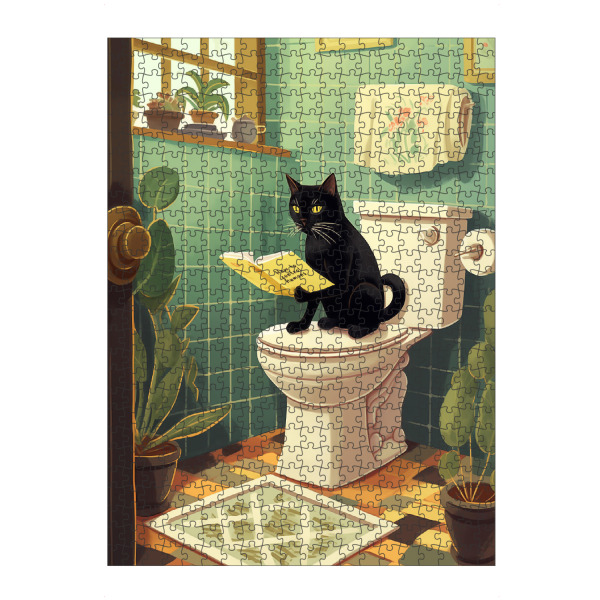 Puzzle Ravensburger "Toilettenkatze" artboxONE - Tiere,Lustig - Katze,Toilette,Lustig,Humor,Bad,Buch,Lesen - Bild katze