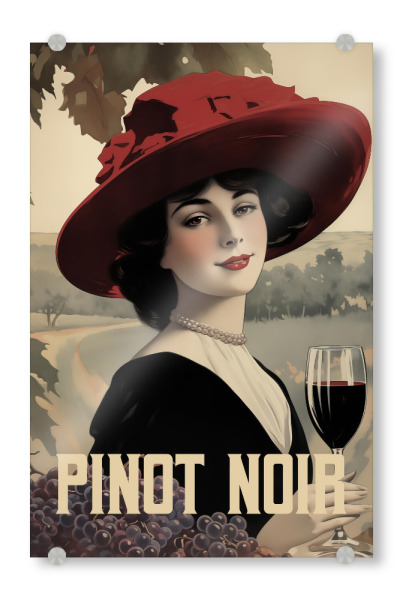 Acrylglasbild "Pinot Noir" artboxONE - Essen & Trinken / Alkohol - Wein,Weinglas,Rotwein,Pinot noir,Vintage -poster,Retro -poster,Vintage,Retro,Frau