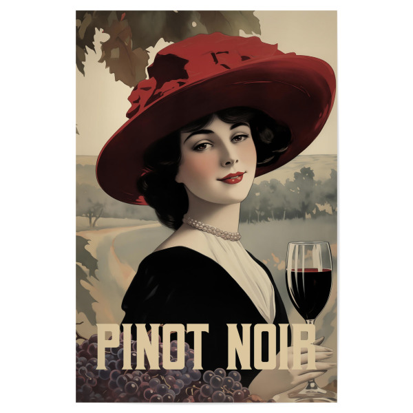 Poster "Pinot Noir" artboxONE - Essen & Trinken / Alkohol - Wein,Weinglas,Rotwein,Pinot noir,Vintage -poster,Retro -poster,Vintage,Retro,Frau