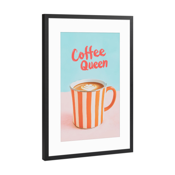 Poster mit Rahmen Schwarz (Metallic) "Kaffee Liebe mit Streifentasse" artboxONE - Typografie,Essen & Trinken,Liebe
