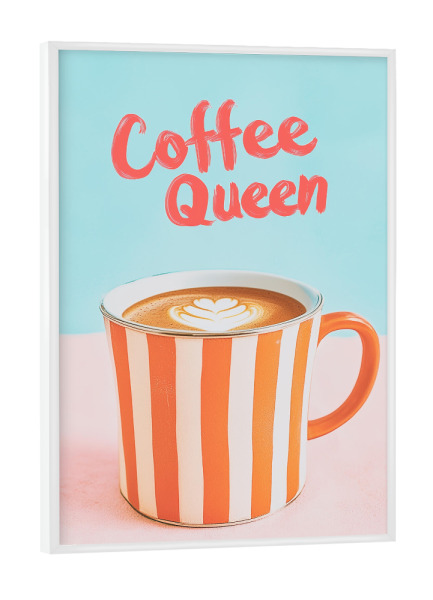 Poster mit weißem Rahmen "Kaffee Liebe mit Streifentasse" artboxONE - Typografie,Essen & Trinken,Liebe
