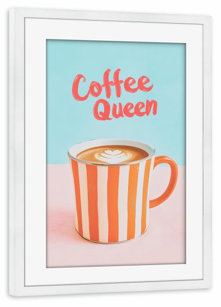 Poster mit Rahmen weiß "Kaffee Liebe mit Streifentasse" artboxONE - Typografie,Essen & Trinken,Liebe