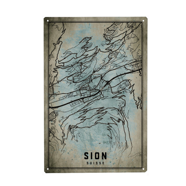 Holzbild "Sion Retro City" artboxONE - Städte / Weitere,Kartografie