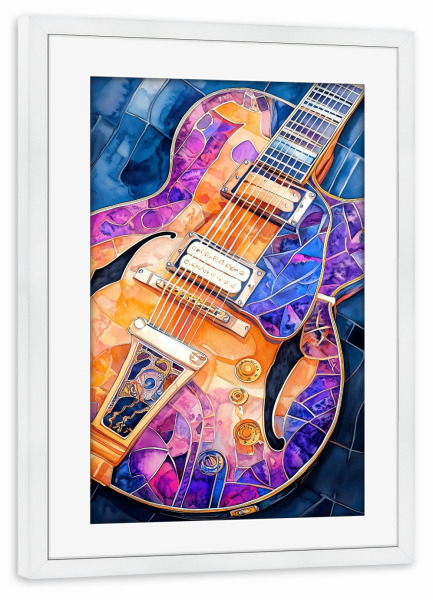 Poster mit Rahmen weiß "Guitar Music Instrument Art K" artboxONE - Musik - Gitarre,Gitarren,Musik,Sound,Instrument,Musikinstrument