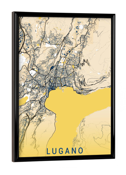 Poster mit schwarzem Rahmen "City von Lugano" artboxONE - Städte / Weitere,Kartografie