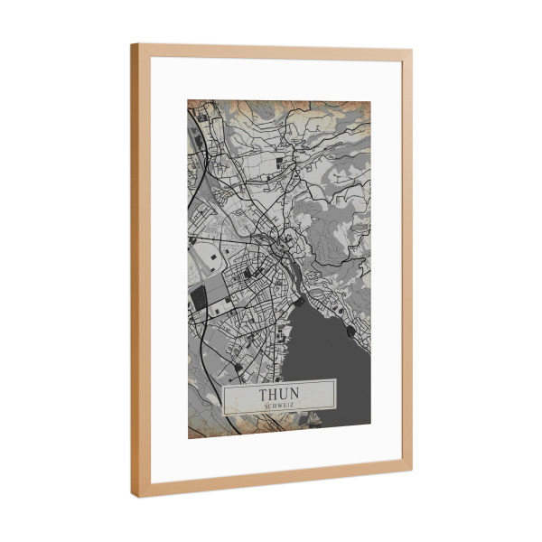 Poster mit Rahmen Kupfer "Retro City Thun" artboxONE - Städte / Weitere,Kartografie