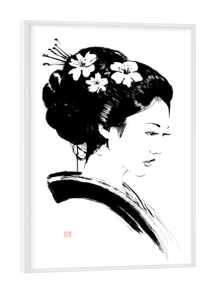 Poster mit weißem Rahmen "Tagträumen" artboxONE - Menschen,Schwarzweiß - Geisha,Sumie,Japan