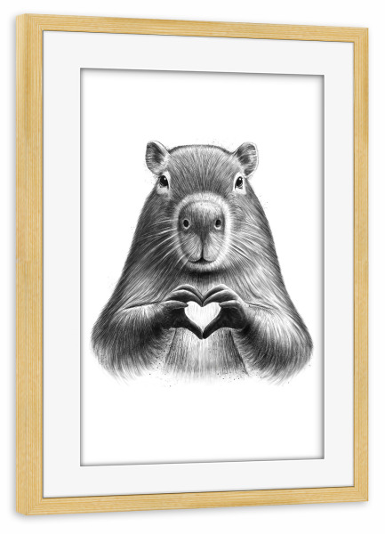 Poster mit Rahmen kiefer "Capybara mit Herz" artboxONE - Tiere,Schwarzweiß,Liebe - Capybara,Tier,Tiere,Haustiere,Liebe,Herz,Valentinstag
