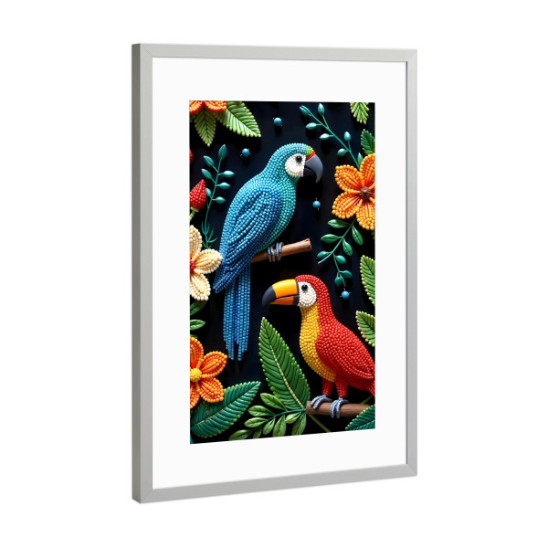Poster mit Rahmen Silber "Papagei und Toucan" artboxONE - Floral,Tiere