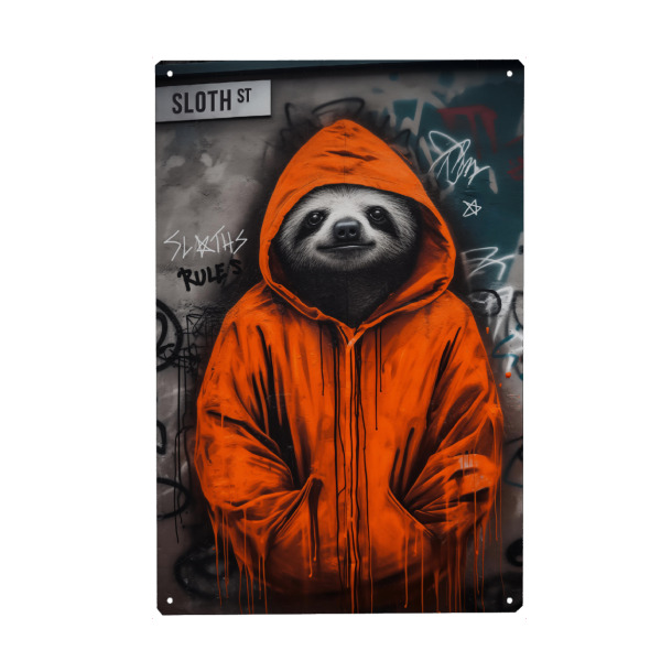 Holzbild "Straßenschweiß" artboxONE - Tiere,Streetart - Faultier,Süßes faultier,Hoodie,Graffiti,Straße,Straßenkunst