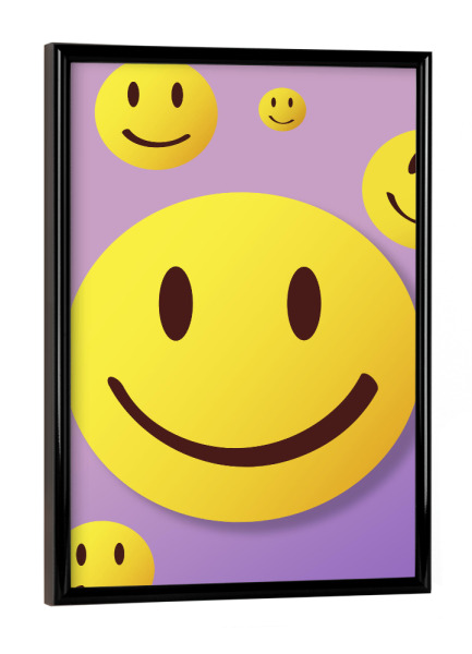 Poster mit schwarzem Rahmen "Lächelt" artboxONE - Lustig - Smiley,Lächelt,Lächeln,Glücklich,Glück,Lila,Gelb
