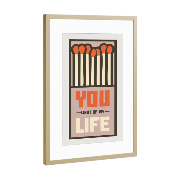 Poster mit Rahmen Gold "You light up my life matchbox" artboxONE - Liebe - Matches,Matchbox,Liebe,Romantik