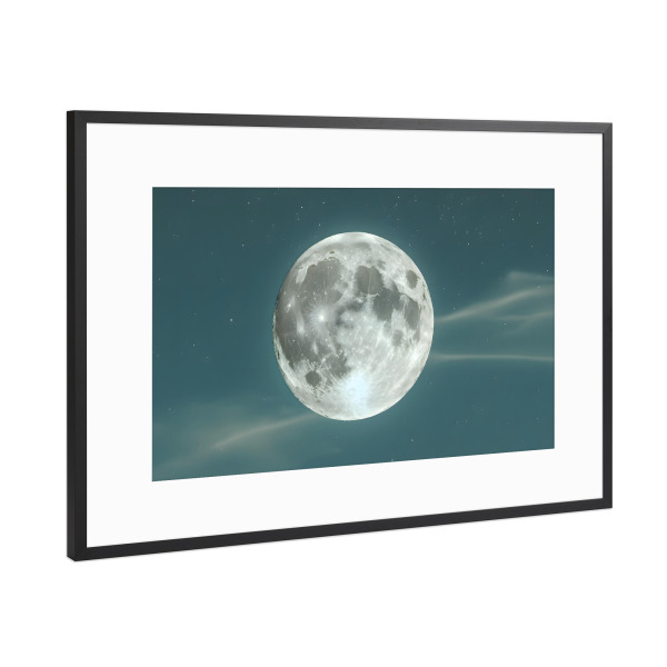 Poster mit Rahmen Schwarz (Metallic) "Vollmond in Nachthimmel" artboxONE - Abstrakt,Galaxy