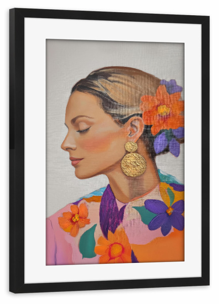 Poster mit Rahmen schwarz "Frauen Porträt im Goldrausch" artboxONE - Floral,Menschen,Fashion